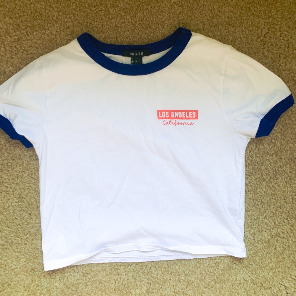 Forever 21 White Graphic Crop Top
